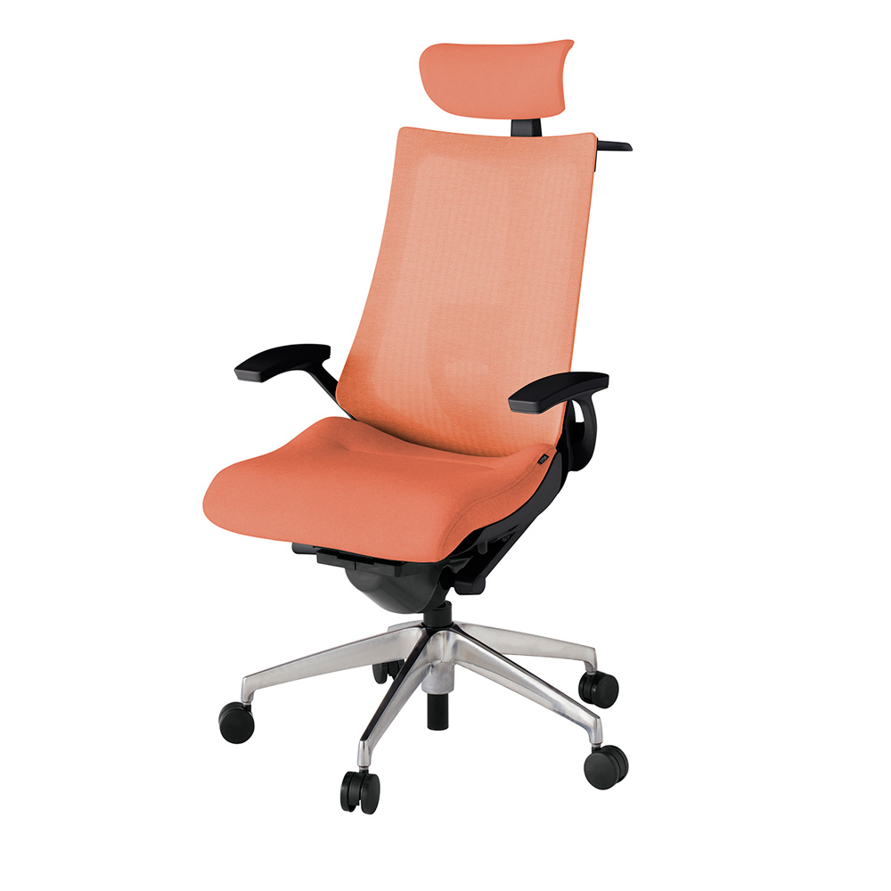 アクト2 KJ-455JEX-ZTD4 メッシュバック テクスチャード ランバーサポート 固定肘 ヘッドサポート ( クロス ) ハンガー ナイロンキャスター[ ベースカラー: ZT 張地カラー: D4 / パーシモオレンジ  ]