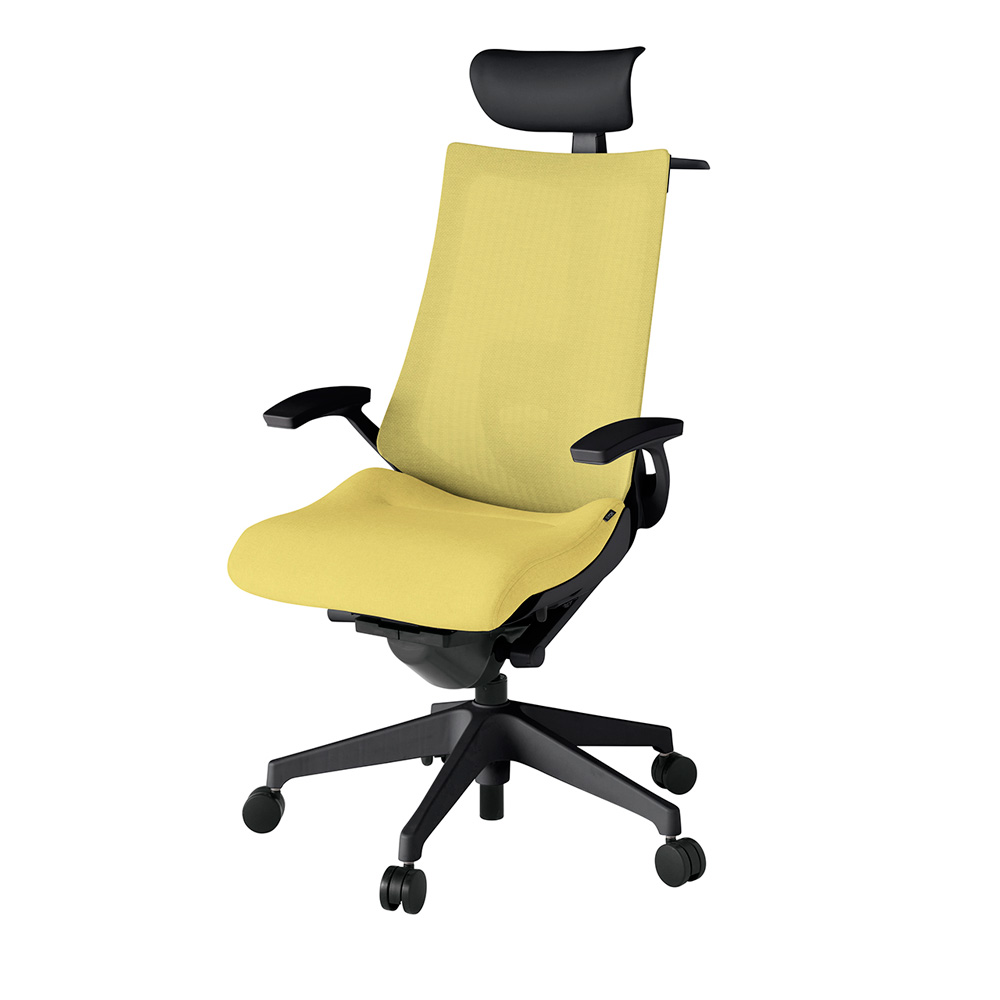 アクト2 KJ-455JEY-T1U6 メッシュバック テクスチャード ランバーサポート 固定肘 ヘッドサポート ( ビニール ) ハンガー ナイロンキャスター[ ベースカラー: T1 張地カラー: U6 / カナリアイエロー  ]