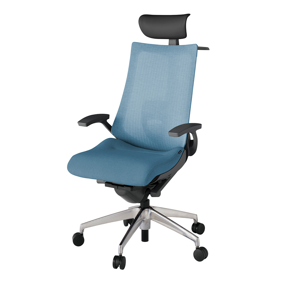 アクト2 KJ-455JEY-ZDB4 メッシュバック テクスチャード ランバーサポート 固定肘 ヘッドサポート ( ビニール ) ハンガー ナイロンキャスター[ ベースカラー: ZD 張地カラー: B4 / ダックブルー  ]