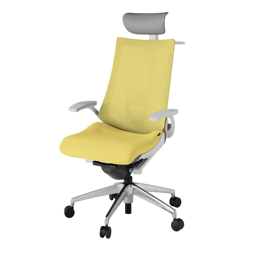 アクト2 KJ-455JEY-ZNU6 メッシュバック テクスチャード ランバーサポート 固定肘 ヘッドサポート ( ビニール ) ハンガー ナイロンキャスター[ ベースカラー: ZN 張地カラー: U6 / カナリアイエロー  ]