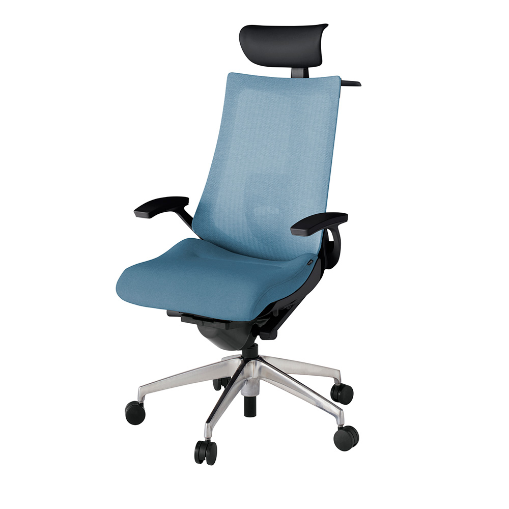 アクト2 KJ-455JEY-ZTB4 メッシュバック テクスチャード ランバーサポート 固定肘 ヘッドサポート ( ビニール ) ハンガー ナイロンキャスター[ ベースカラー: ZT 張地カラー: B4 / ダックブルー  ]