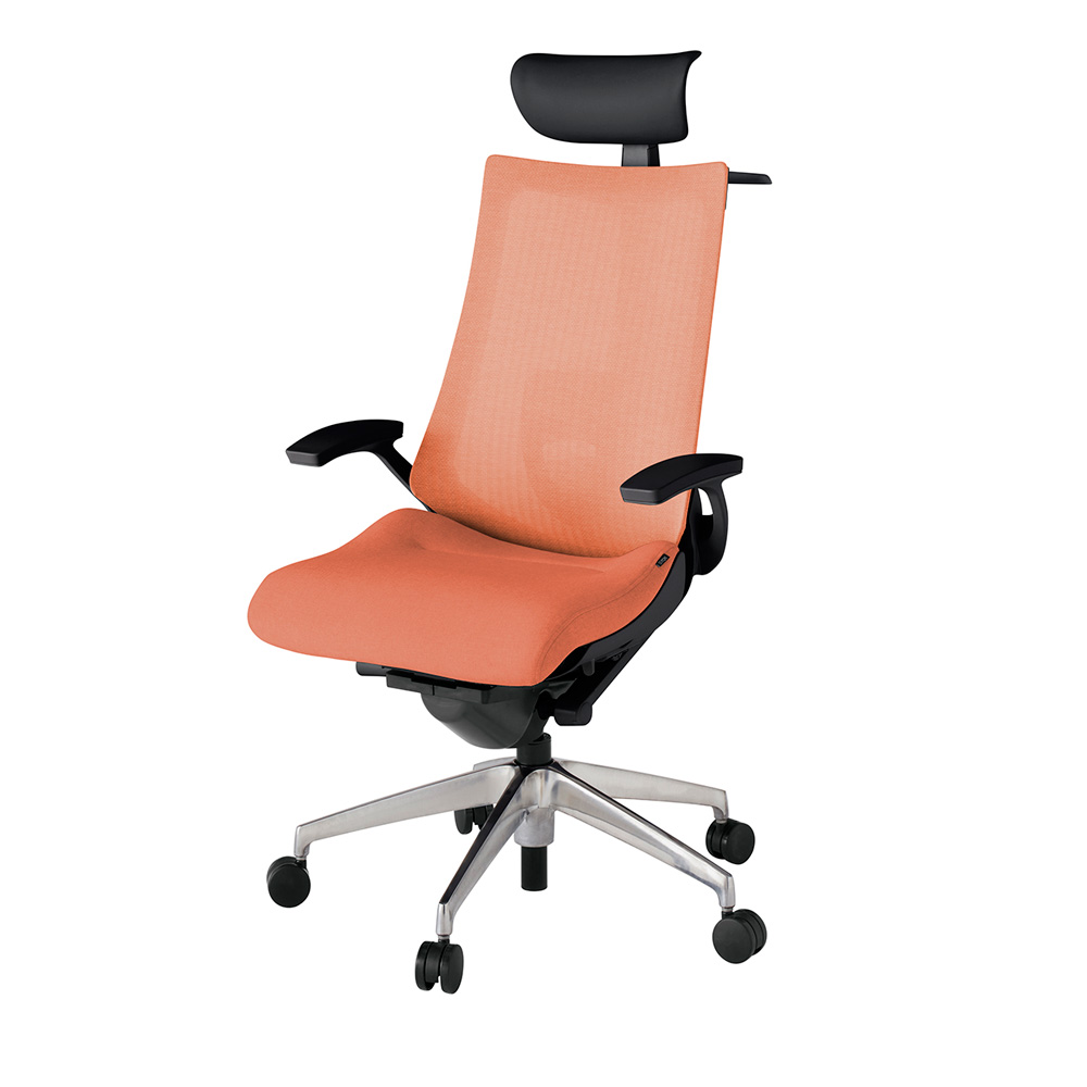 アクト2 KJ-455JEY-ZTD4 メッシュバック テクスチャード ランバーサポート 固定肘 ヘッドサポート ( ビニール ) ハンガー ナイロンキャスター[ ベースカラー: ZT 張地カラー: D4 / パーシモオレンジ  ]