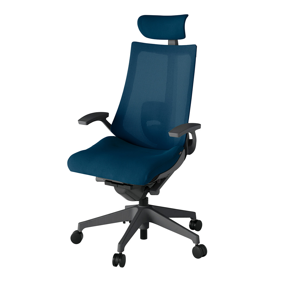 アクト2 KJ-455JVE-W2B2 メッシュバック プレーン ランバーサポート 固定肘 ヘッドサポート ( クロス ) ナイロンキャスター[ ベースカラー: W2 張地カラー: B2 / ネイビーブルー  ]