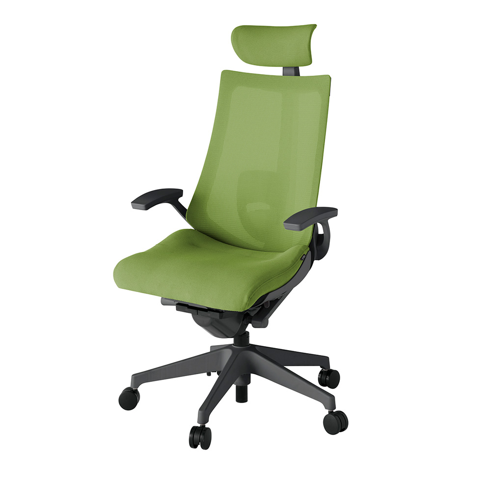 アクト2 KJ-455JVE-W2Q7 メッシュバック プレーン ランバーサポート 固定肘 ヘッドサポート ( クロス ) ナイロンキャスター[ ベースカラー: W2 張地カラー: Q7 / グラスグリーン  ]