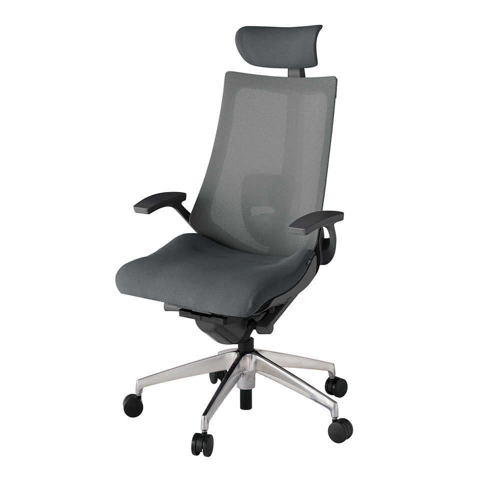 アクト2 KJ-455JVE-ZDC3 メッシュバック プレーン ランバーサポート 固定肘 ヘッドサポート ( クロス ) ナイロンキャスター[ ベースカラー: ZD 張地カラー: C3 / ダークグレー  ]