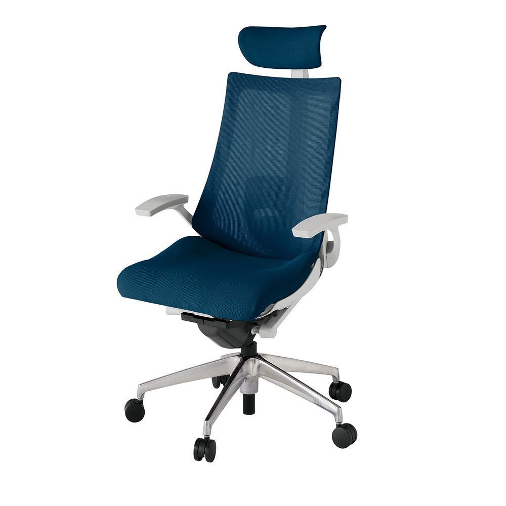 アクト2 KJ-455JVE-ZNB2 メッシュバック プレーン ランバーサポート 固定肘 ヘッドサポート ( クロス ) ナイロンキャスター[ ベースカラー: ZN 張地カラー: B2 / ネイビーブルー  ]