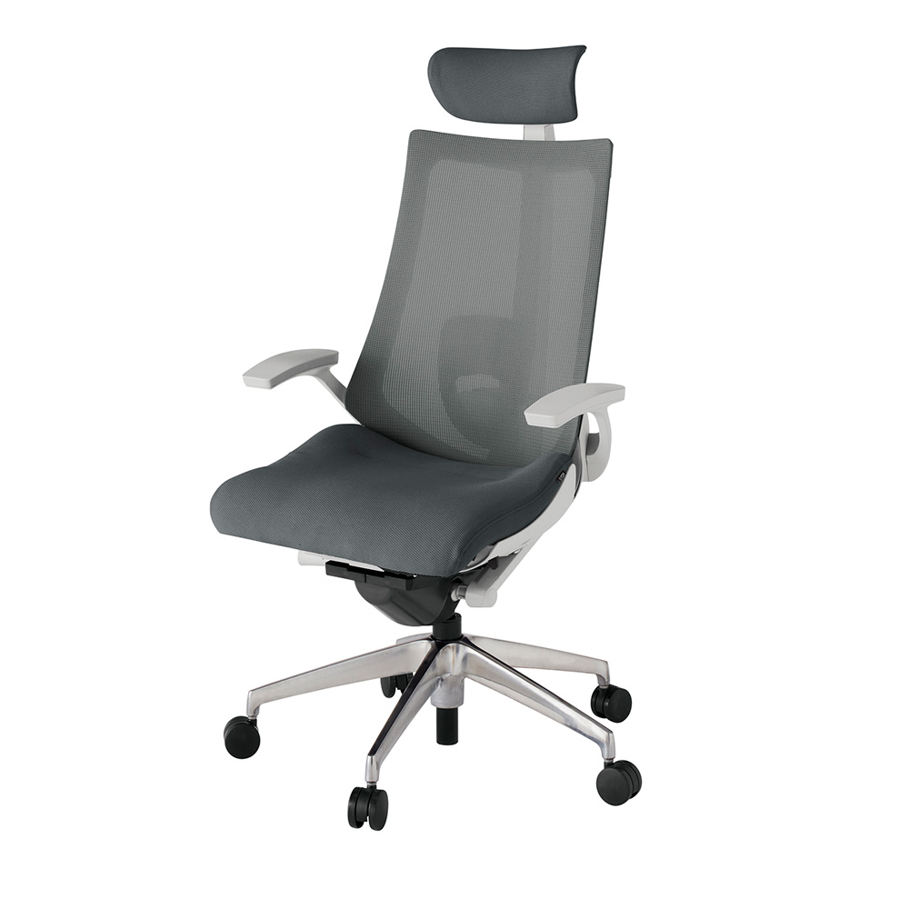 アクト2 KJ-455JVE-ZNC3 メッシュバック プレーン ランバーサポート 固定肘 ヘッドサポート ( クロス ) ナイロンキャスター[ ベースカラー: ZN 張地カラー: C3 / ダークグレー  ]