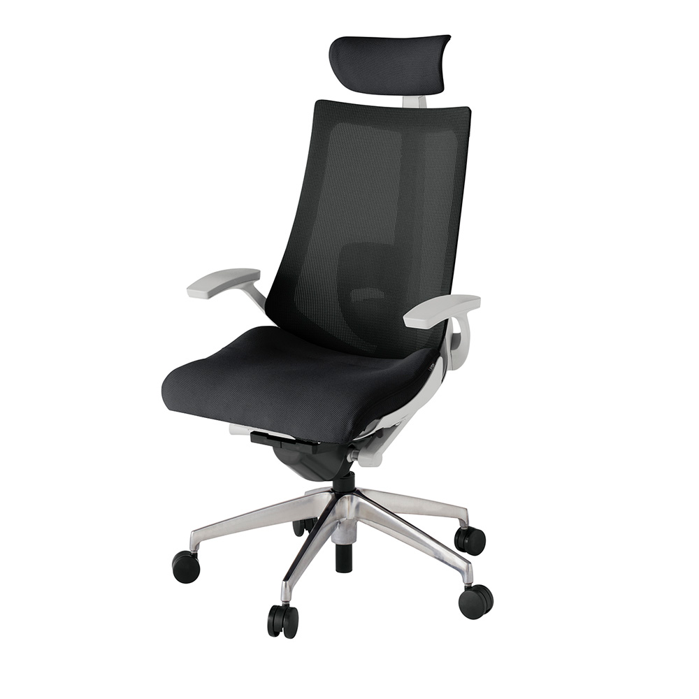 アクト2 KJ-455JVE-ZNT1 メッシュバック プレーン ランバーサポート 固定肘 ヘッドサポート ( クロス ) ナイロンキャスター[ ベースカラー: ZN 張地カラー: T1 / ブラック  ]