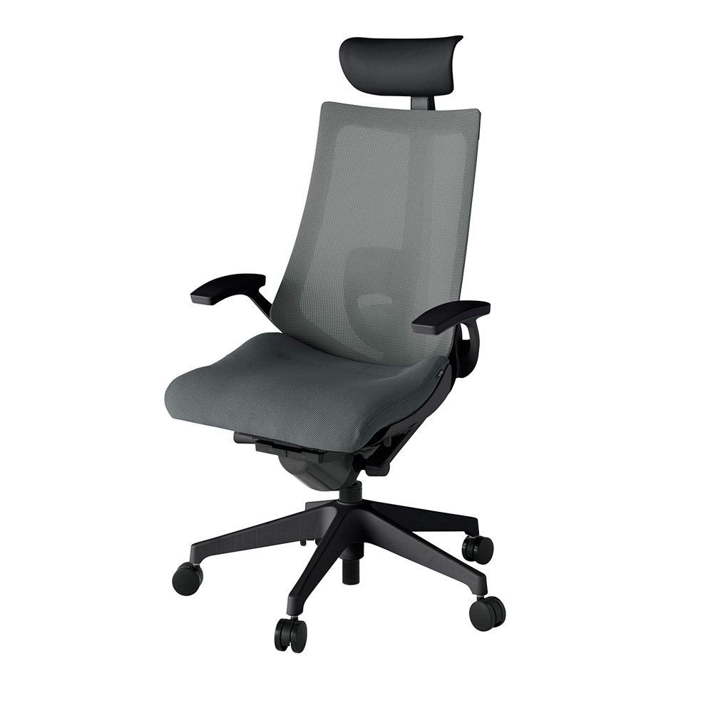 アクト2 KJ-455JVF-T1C3 メッシュバック プレーン ランバーサポート 固定肘 ヘッドサポート ( ビニール ) ナイロンキャスター[ ベースカラー: T1 張地カラー: C3 / ダークグレー  ]
