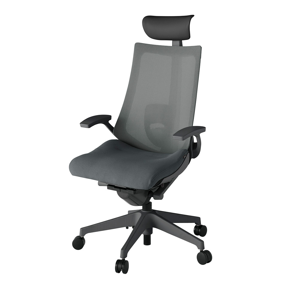 アクト2 KJ-455JVF-W2C3 メッシュバック プレーン ランバーサポート 固定肘 ヘッドサポート ( ビニール ) ナイロンキャスター[ ベースカラー: W2 張地カラー: C3 / ダークグレー  ]