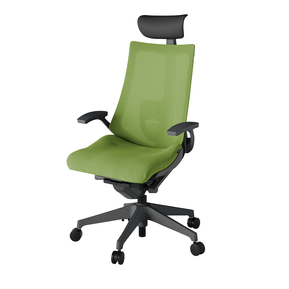 アクト2 KJ-455JVF-W2Q7 メッシュバック プレーン ランバーサポート 固定肘 ヘッドサポート ( ビニール ) ナイロンキャスター[ ベースカラー: W2 張地カラー: Q7 / グラスグリーン  ]