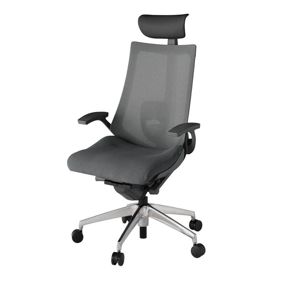 アクト2 KJ-455JVF-ZDC3 メッシュバック プレーン ランバーサポート 固定肘 ヘッドサポート ( ビニール ) ナイロンキャスター[ ベースカラー: ZD 張地カラー: C3 / ダークグレー  ]