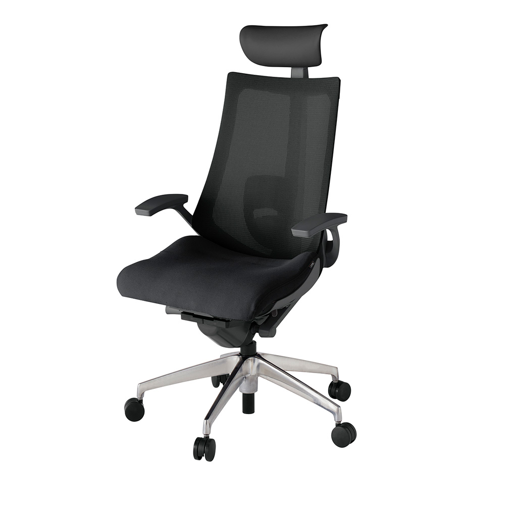 アクト2 KJ-455JVF-ZDT1 メッシュバック プレーン ランバーサポート 固定肘 ヘッドサポート ( ビニール ) ナイロンキャスター[ ベースカラー: ZD 張地カラー: T1 / ブラック  ]