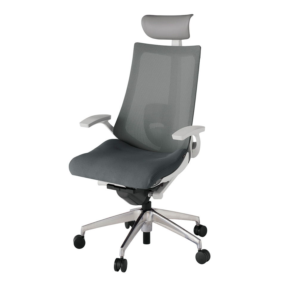 アクト2 KJ-455JVF-ZNC3 メッシュバック プレーン ランバーサポート 固定肘 ヘッドサポート ( ビニール ) ナイロンキャスター[ ベースカラー: ZN 張地カラー: C3 / ダークグレー  ]