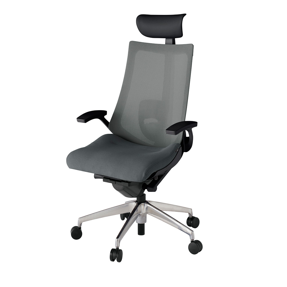 アクト2 KJ-455JVF-ZTC3 メッシュバック プレーン ランバーサポート 固定肘 ヘッドサポート ( ビニール ) ナイロンキャスター[ ベースカラー: ZT 張地カラー: C3 / ダークグレー  ]