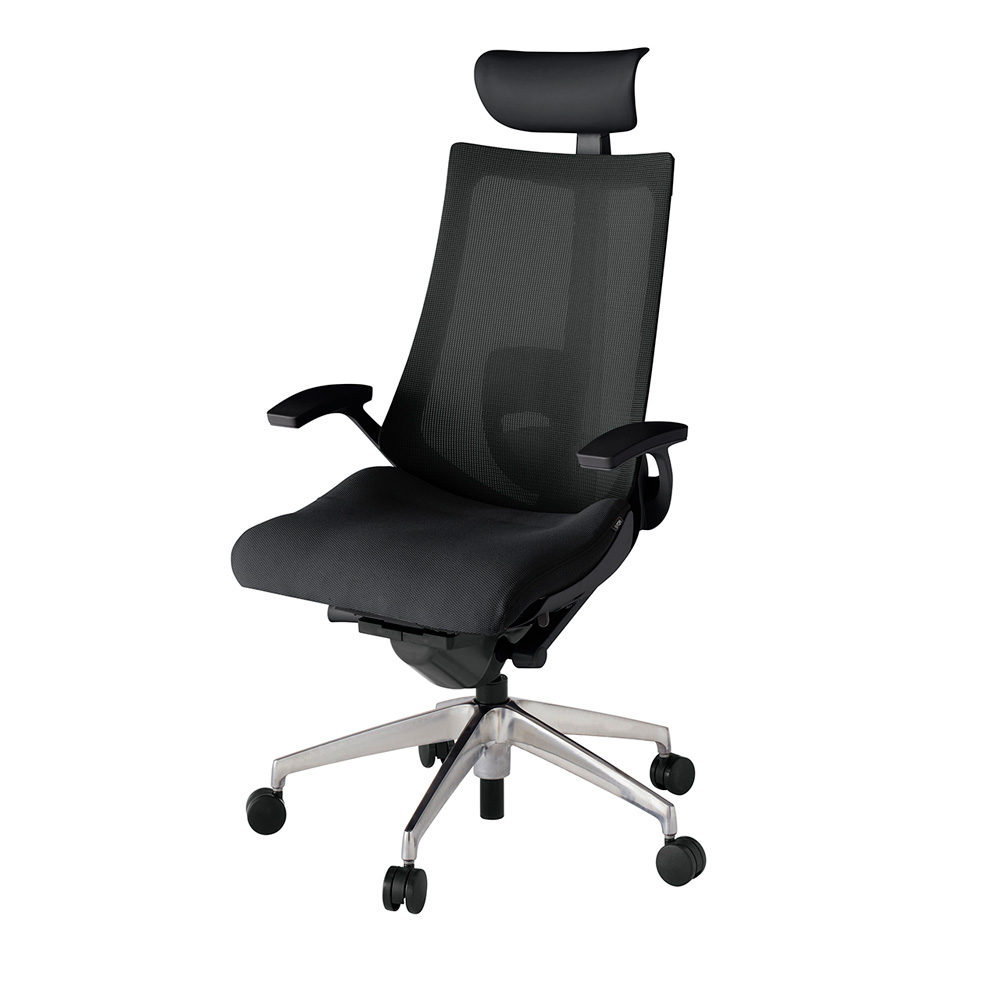 アクト2 KJ-455JVF-ZTT1 メッシュバック プレーン ランバーサポート 固定肘 ヘッドサポート ( ビニール ) ナイロンキャスター[ ベースカラー: ZT 張地カラー: T1 / ブラック  ]
