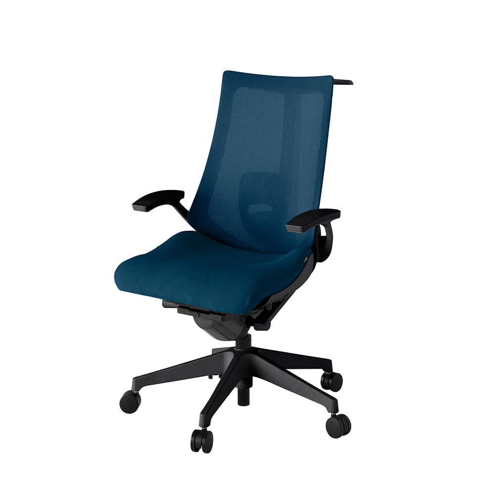 アクト2 KJ-455JVH-T1B2 メッシュバック プレーン ランバーサポート 固定肘 ハンガーナイロンキャスター[ ベースカラー: T1 張地カラー: B2 / ネイビーブルー  ]