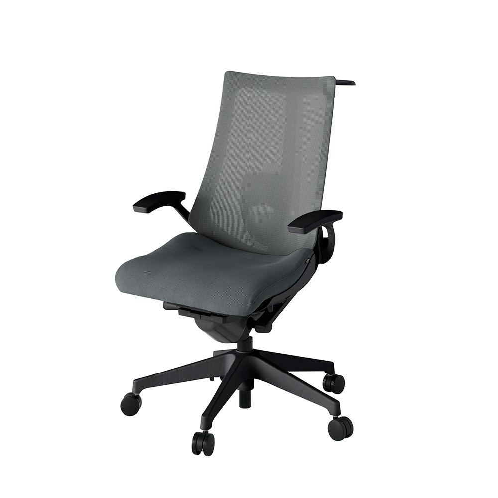 アクト2 KJ-455JVH-T1C3 メッシュバック プレーン ランバーサポート 固定肘 ハンガーナイロンキャスター[ ベースカラー: T1 張地カラー: C3 / ダークグレー  ]