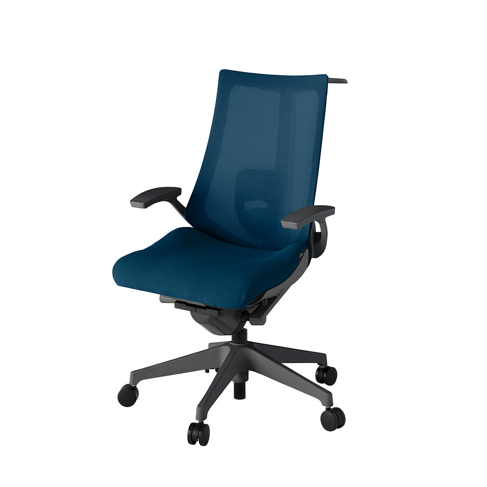 アクト2 KJ-455JVH-W2B2 メッシュバック プレーン ランバーサポート 固定肘 ハンガーナイロンキャスター[ ベースカラー: W2 張地カラー: B2 / ネイビーブルー  ]