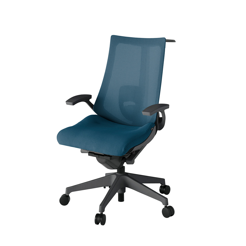 アクト2 KJ-455JVH-W2N3 メッシュバック プレーン ランバーサポート 固定肘 ハンガーナイロンキャスター[ ベースカラー: W2 張地カラー: N3 / ライトインディゴ  ]