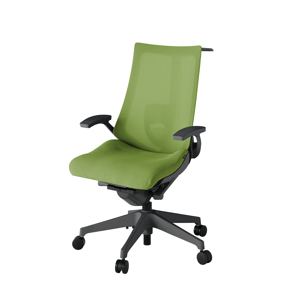 アクト2 KJ-455JVH-W2Q7 メッシュバック プレーン ランバーサポート 固定肘 ハンガーナイロンキャスター[ ベースカラー: W2 張地カラー: Q7 / グラスグリーン  ]