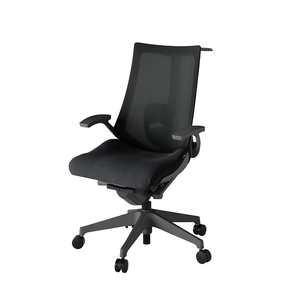 アクト2 KJ-455JVH-W2T1 メッシュバック プレーン ランバーサポート 固定肘 ハンガーナイロンキャスター[ ベースカラー: W2 張地カラー: T1 / ブラック  ]