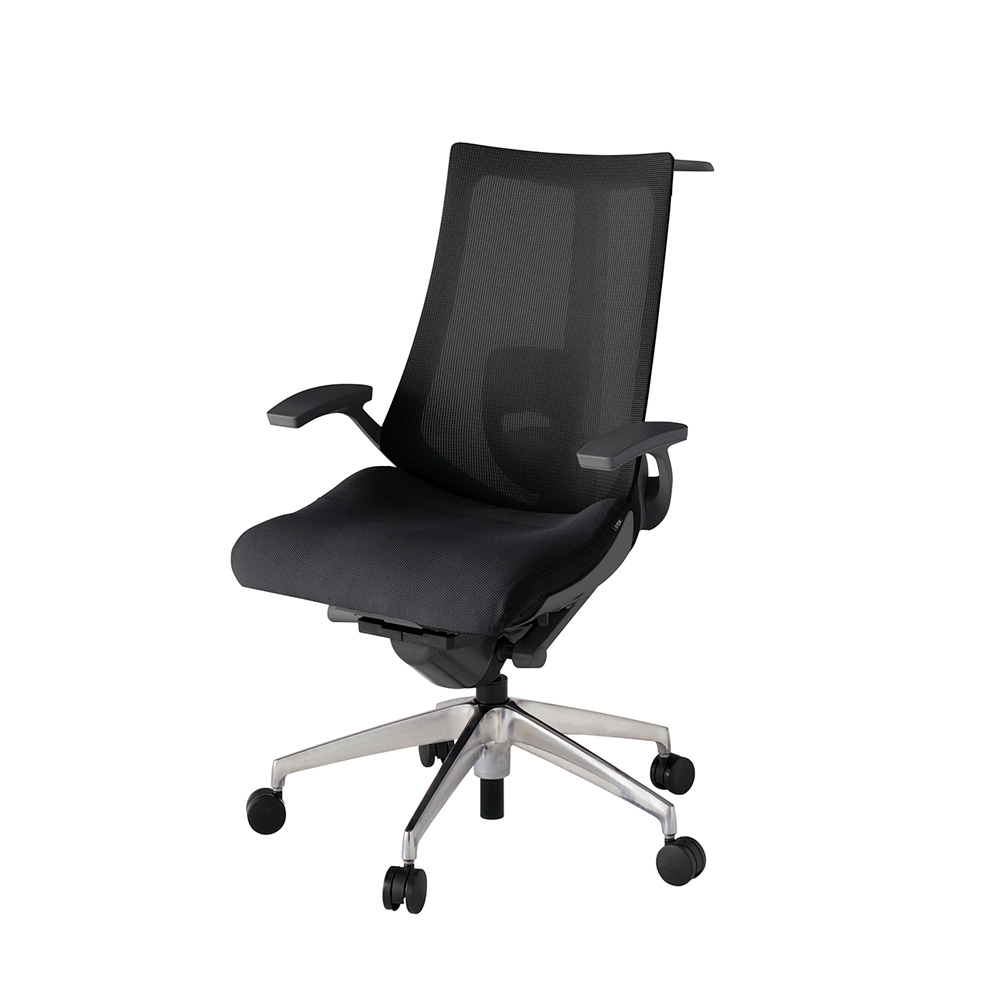 アクト2 KJ-455JVH-ZDT1 メッシュバック プレーン ランバーサポート 固定肘 ハンガーナイロンキャスター[ ベースカラー: ZD 張地カラー: T1 / ブラック  ]