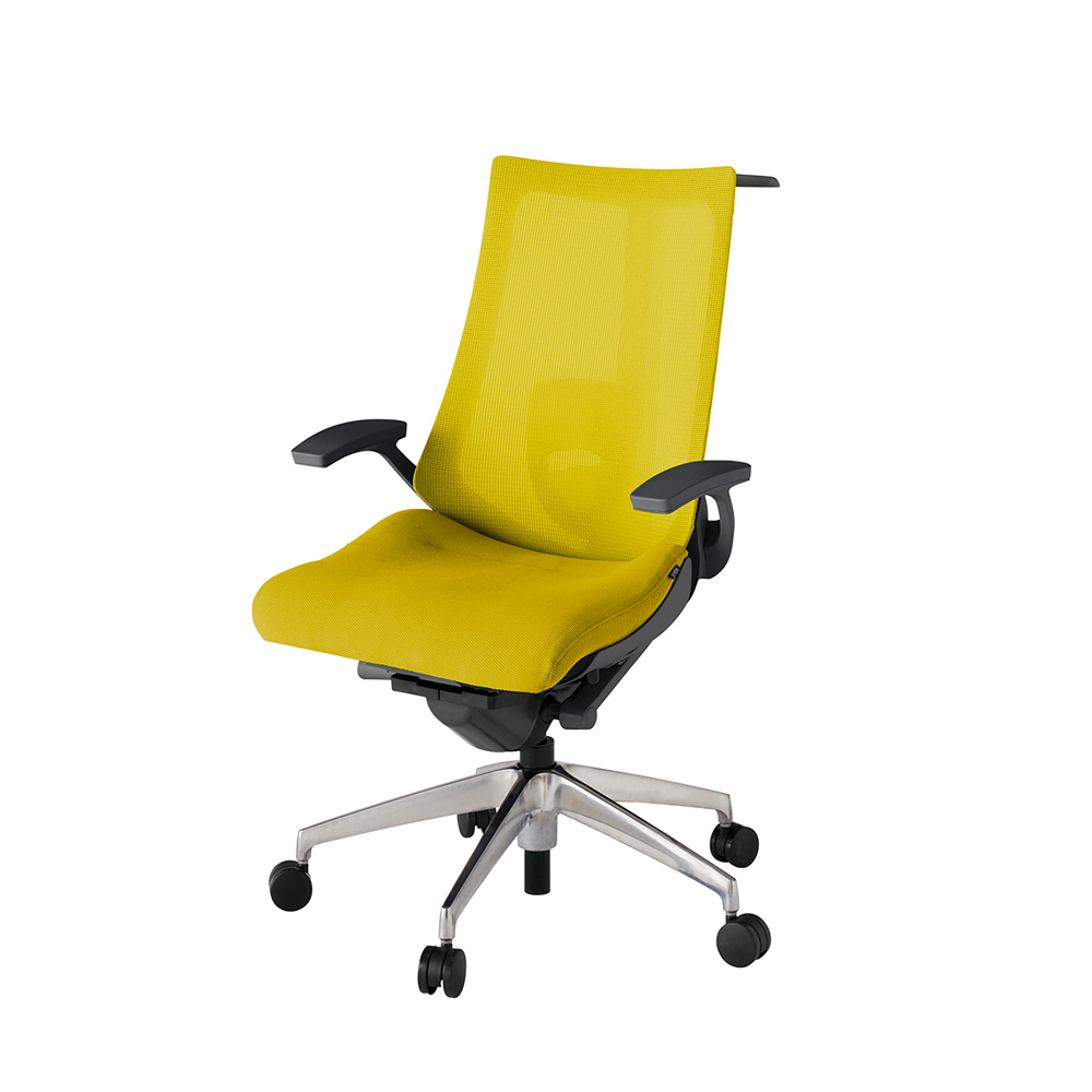 アクト2 KJ-455JVH-ZDU5 メッシュバック プレーン ランバーサポート 固定肘 ハンガーナイロンキャスター[ ベースカラー: ZD 張地カラー: U5 / ストロングイエロー  ]