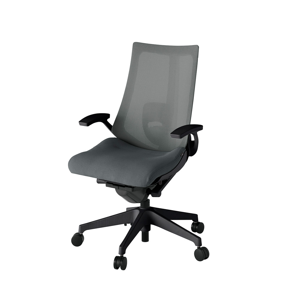 アクト2 KJ-455JV-T1C3 メッシュバック プレーン ランバーサポート 固定肘 ナイロンキャスター[ ベースカラー: T1 張地カラー: C3 / ダークグレー  ]