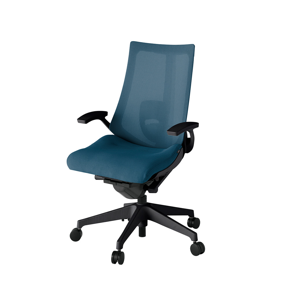 アクト2 KJ-455JV-T1N3 メッシュバック プレーン ランバーサポート 固定肘 ナイロンキャスター[ ベースカラー: T1 張地カラー: N3 / ライトインディゴ  ]