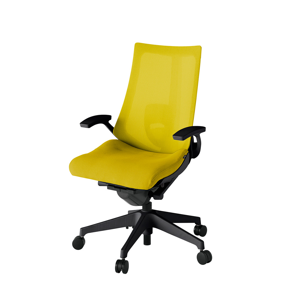 アクト2 KJ-455JV-T1U5 メッシュバック プレーン ランバーサポート 固定肘 ナイロンキャスター[ ベースカラー: T1 張地カラー: U5 / ストロングイエロー  ]