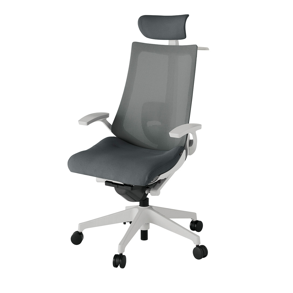 アクト2 KJ-455JVX-GNC3 メッシュバック プレーン ランバーサポート 固定肘 ヘッドサポート ( クロス ) ハンガー ナイロンキャスター[ ベースカラー: GN 張地カラー: C3 / ダークグレー  ]
