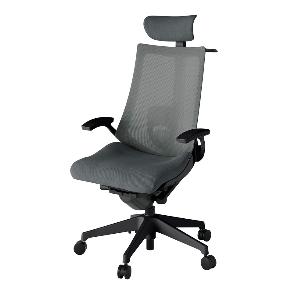 アクト2 KJ-455JVX-T1C3 メッシュバック プレーン ランバーサポート 固定肘 ヘッドサポート ( クロス ) ハンガー ナイロンキャスター[ ベースカラー: T1 張地カラー: C3 / ダークグレー  ]
