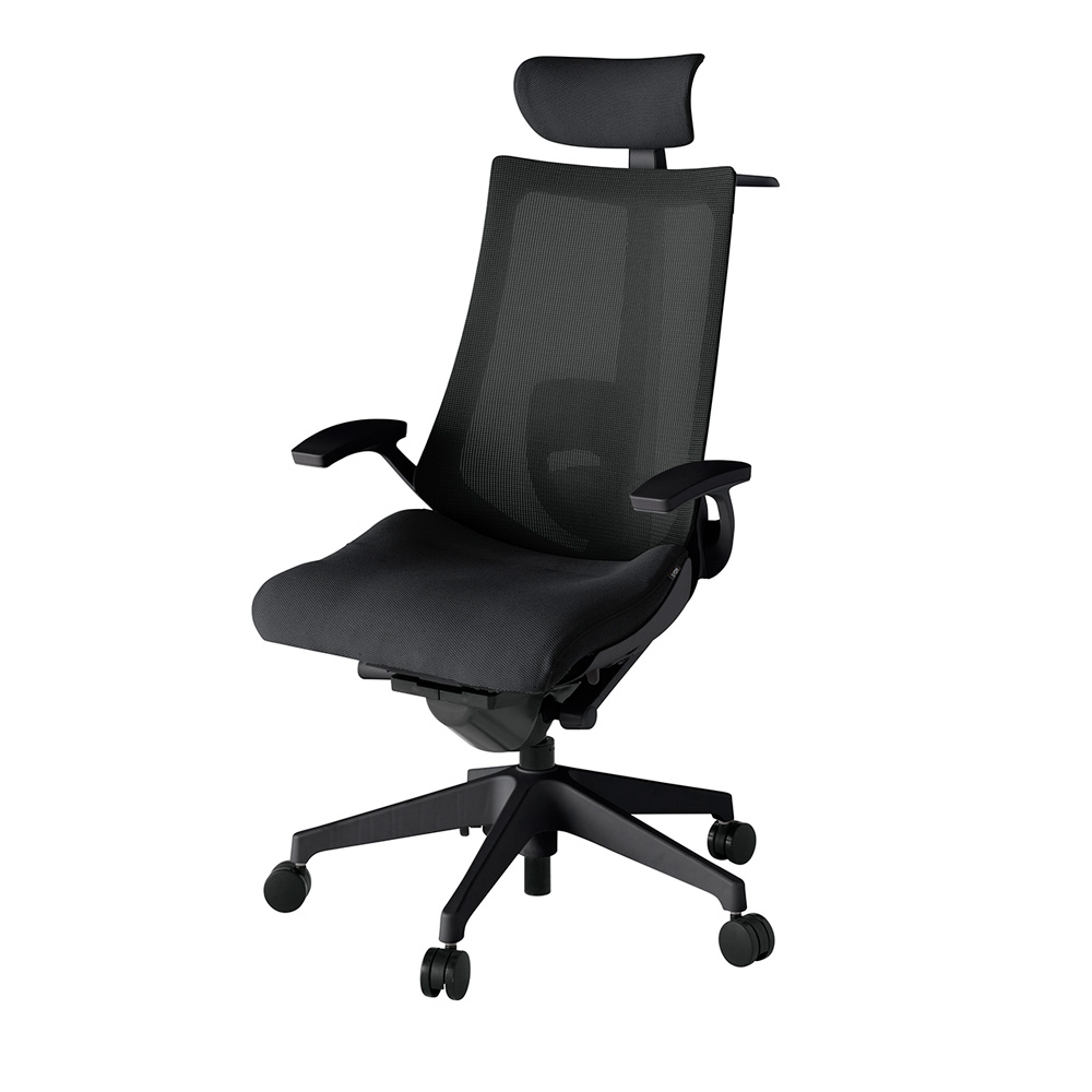 アクト2 KJ-455JVX-T1T1 メッシュバック プレーン ランバーサポート 固定肘 ヘッドサポート ( クロス ) ハンガー ナイロンキャスター[ ベースカラー: T1 張地カラー: T1 / ブラック  ]
