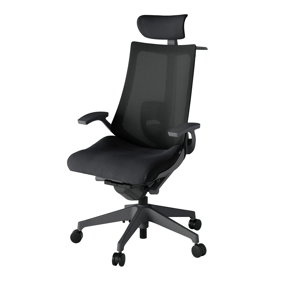 アクト2 KJ-455JVX-W2T1 メッシュバック プレーン ランバーサポート 固定肘 ヘッドサポート ( クロス ) ハンガー ナイロンキャスター[ ベースカラー: W2 張地カラー: T1 / ブラック  ]