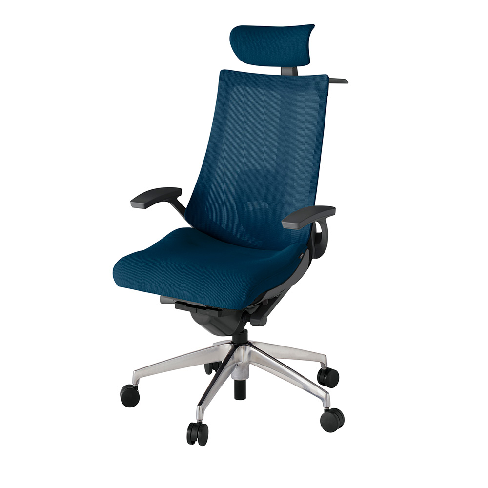 アクト2 KJ-455JVX-ZDB2 メッシュバック プレーン ランバーサポート 固定肘 ヘッドサポート ( クロス ) ハンガー ナイロンキャスター[ ベースカラー: ZD 張地カラー: B2 / ネイビーブルー  ]