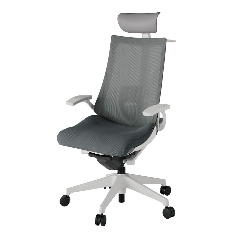 アクト2 KJ-455JVY-GNC3 メッシュバック プレーン ランバーサポート 固定肘 ヘッドサポート ( ビニール ) ハンガー ナイロンキャスター[ ベースカラー: GN 張地カラー: C3 / ダークグレー  ]