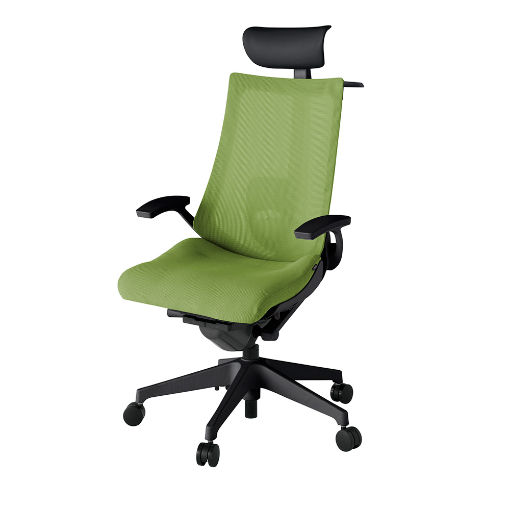 アクト2 KJ-455JVY-T1Q7 メッシュバック プレーン ランバーサポート 固定肘 ヘッドサポート ( ビニール ) ハンガー ナイロンキャスター[ ベースカラー: T1 張地カラー: Q7 / グラスグリーン  ]