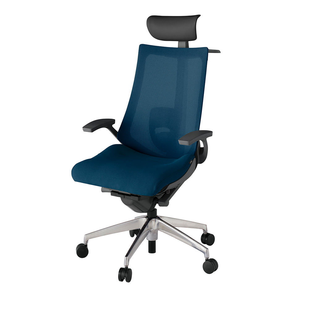 アクト2 KJ-455JVY-ZDB2 メッシュバック プレーン ランバーサポート 固定肘 ヘッドサポート ( ビニール ) ハンガー ナイロンキャスター[ ベースカラー: ZD 張地カラー: B2 / ネイビーブルー  ]