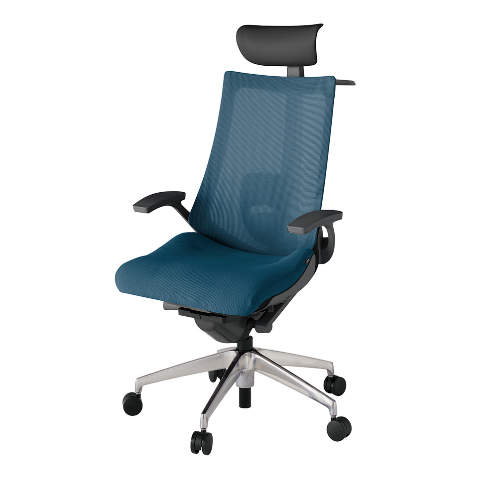 アクト2 KJ-455JVY-ZDN3 メッシュバック プレーン ランバーサポート 固定肘 ヘッドサポート ( ビニール ) ハンガー ナイロンキャスター[ ベースカラー: ZD 張地カラー: N3 / ライトインディゴ  ]