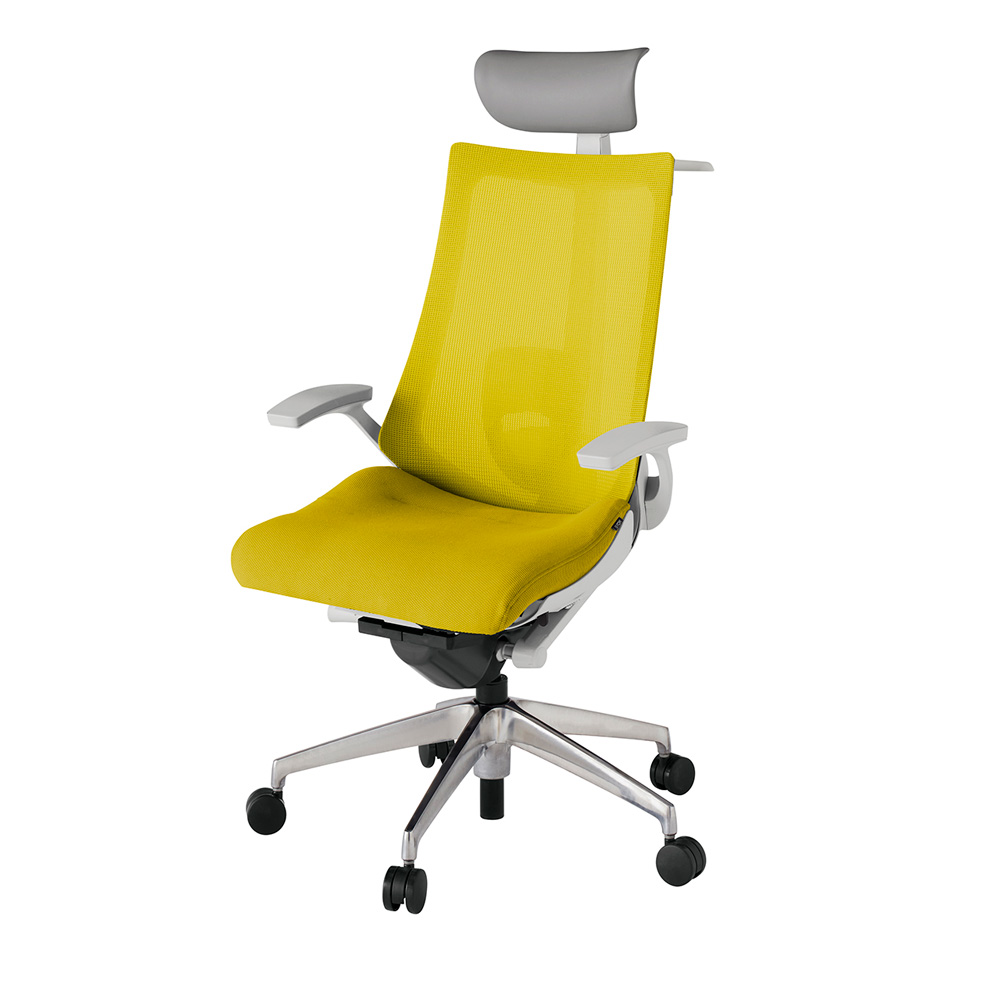 アクト2 KJ-455JVY-ZNU5 メッシュバック プレーン ランバーサポート 固定肘 ヘッドサポート ( ビニール ) ハンガー ナイロンキャスター[ ベースカラー: ZN 張地カラー: U5 / ストロングイエロー  ]