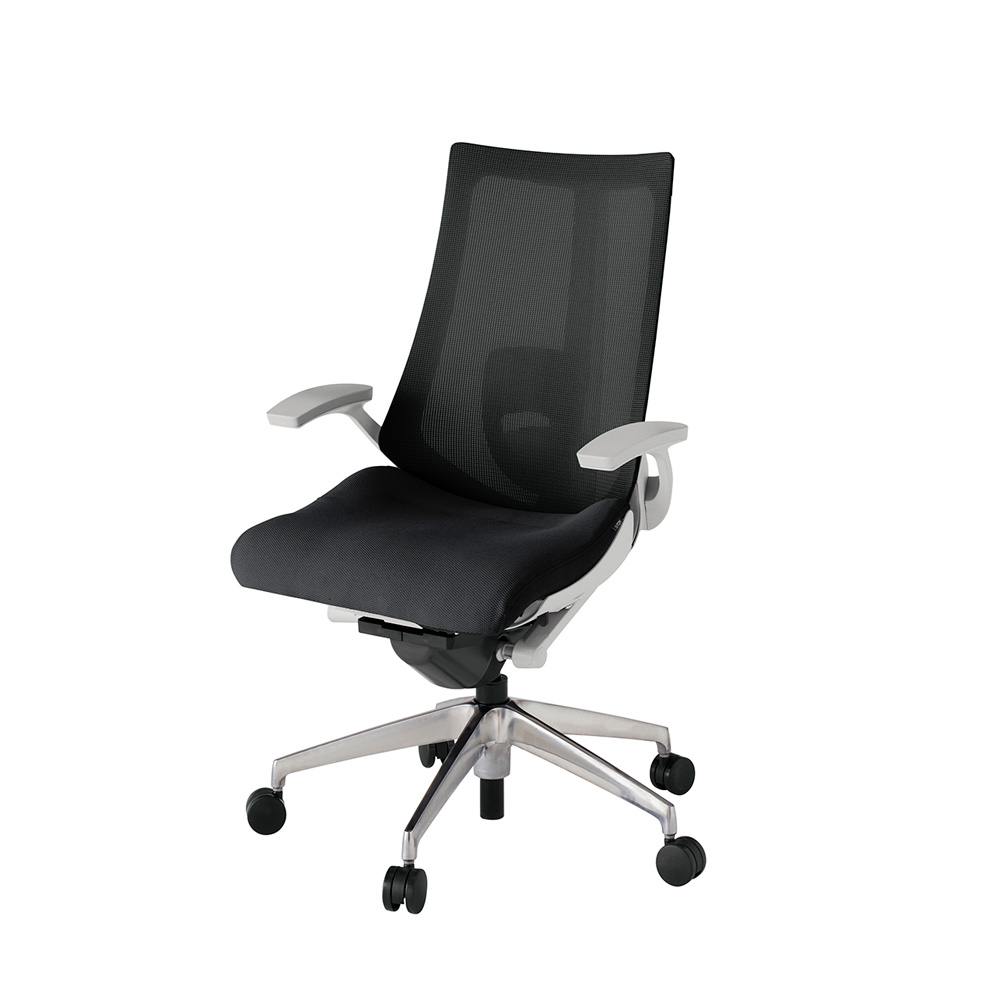 アクト2 KJ-455JV-ZNT1 メッシュバック プレーン ランバーサポート 固定肘 ナイロンキャスター[ ベースカラー: ZN 張地カラー: T1 / ブラック  ]