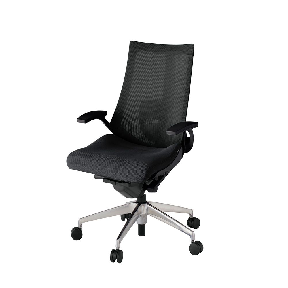 アクト2 KJ-455JV-ZTT1 メッシュバック プレーン ランバーサポート 固定肘 ナイロンキャスター[ ベースカラー: ZT 張地カラー: T1 / ブラック  ]