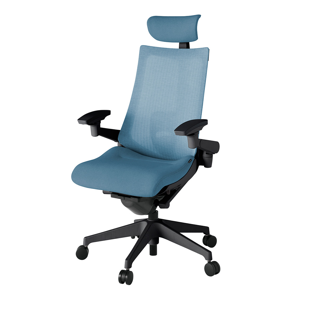 アクト2 KJ-457JEE-T1B4 メッシュバック テクスチャード ランバーサポート 可動肘 ヘッドサポート ( クロス ) ナイロンキャスター[ ベースカラー: T1 張地カラー: B4 / ダックブルー  ]
