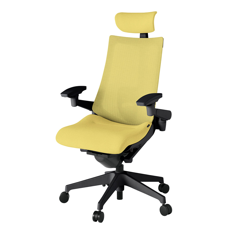 アクト2 KJ-457JEE-T1U6 メッシュバック テクスチャード ランバーサポート 可動肘 ヘッドサポート ( クロス ) ナイロンキャスター[ ベースカラー: T1 張地カラー: U6 / カナリアイエロー  ]