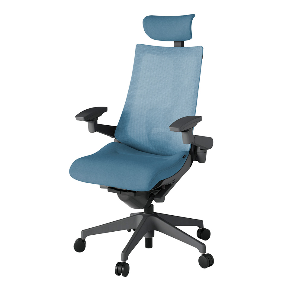 アクト2 KJ-457JEE-W2B4 メッシュバック テクスチャード ランバーサポート 可動肘 ヘッドサポート ( クロス ) ナイロンキャスター[ ベースカラー: W2 張地カラー: B4 / ダックブルー  ]