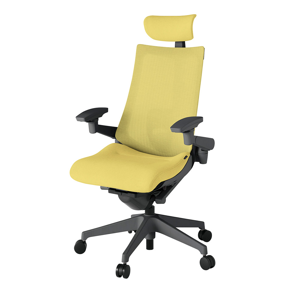 アクト2 KJ-457JEE-W2U6 メッシュバック テクスチャード ランバーサポート 可動肘 ヘッドサポート ( クロス ) ナイロンキャスター[ ベースカラー: W2 張地カラー: U6 / カナリアイエロー  ]