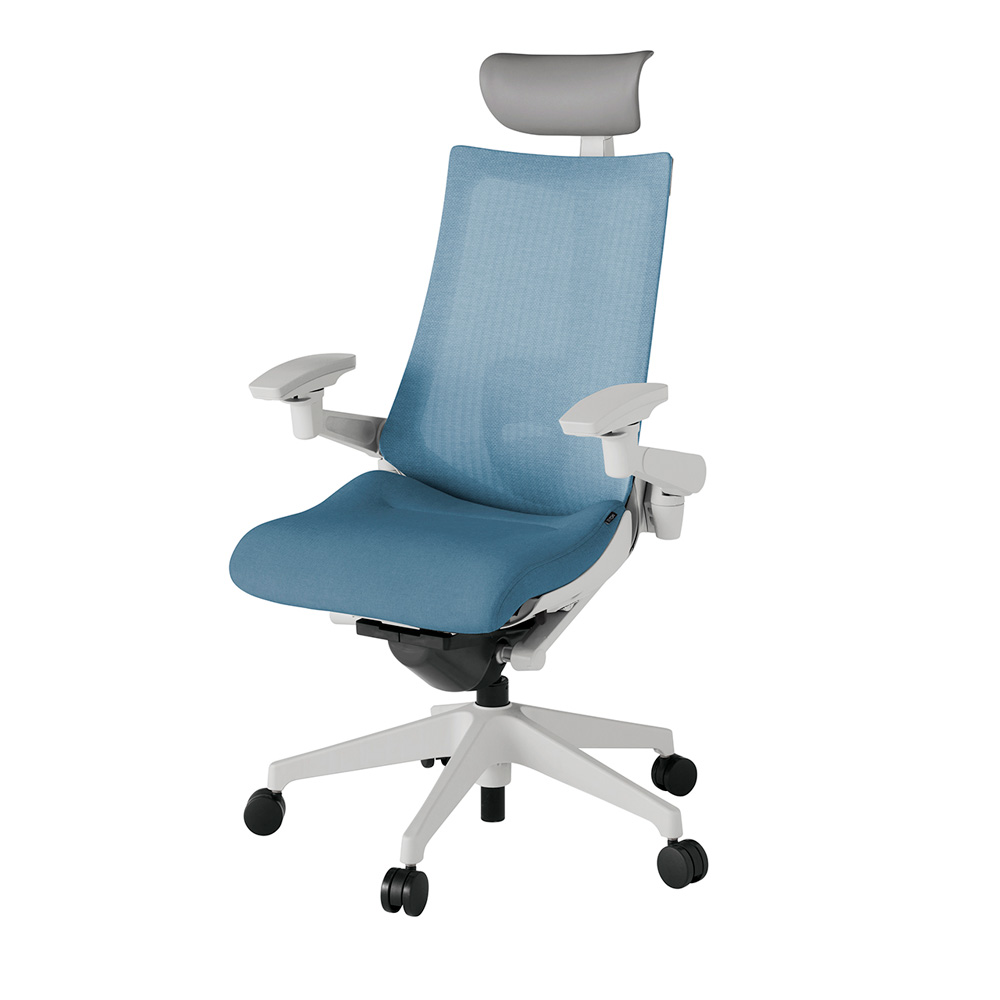 アクト2 KJ-457JEF-GNB4 メッシュバック テクスチャード ランバーサポート 可動肘 ヘッドサポート ( ビニール ) ナイロンキャスター[ ベースカラー: GN 張地カラー: B4 / ダックブルー  ]