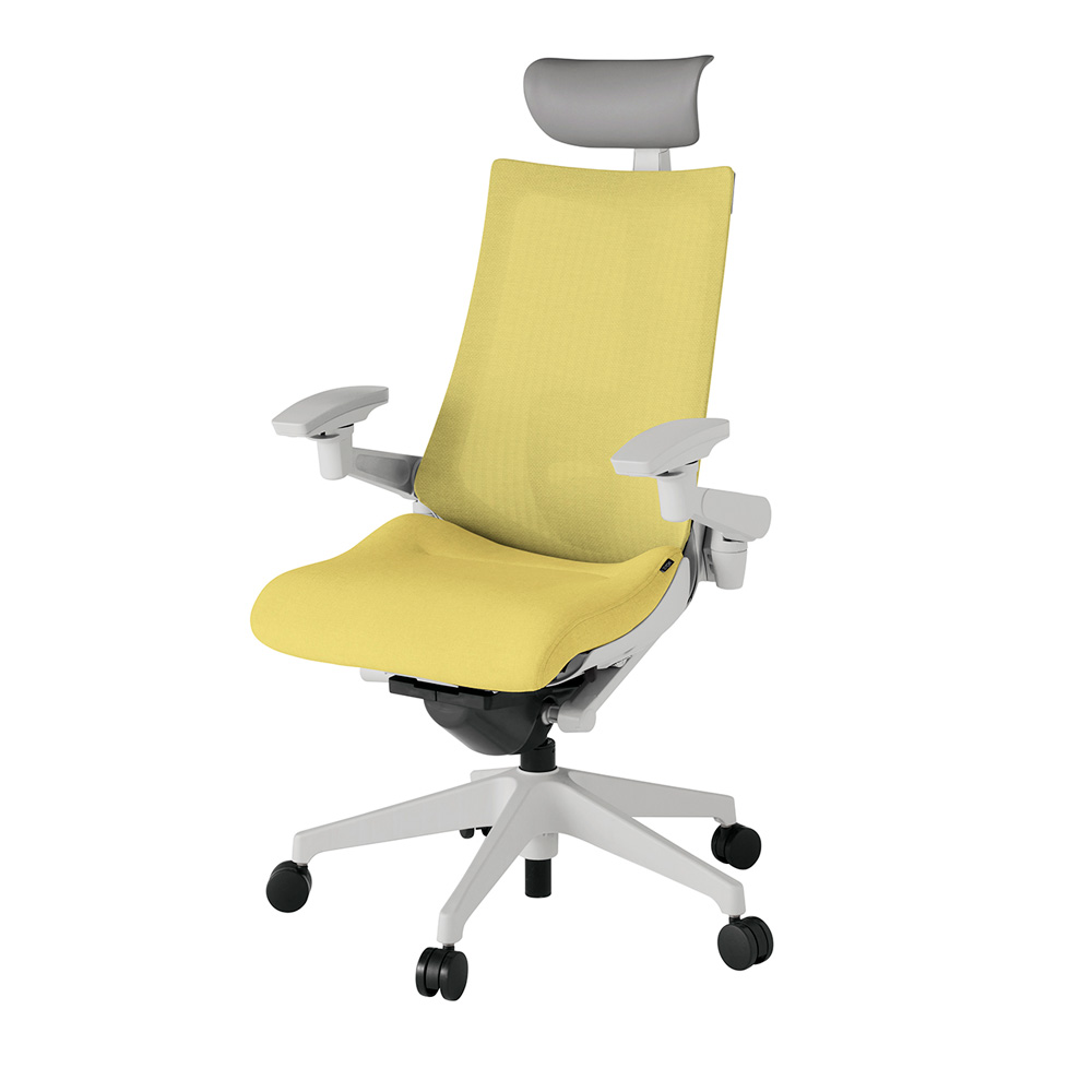 アクト2 KJ-457JEF-GNU6 メッシュバック テクスチャード ランバーサポート 可動肘 ヘッドサポート ( ビニール ) ナイロンキャスター[ ベースカラー: GN 張地カラー: U6 / カナリアイエロー  ]