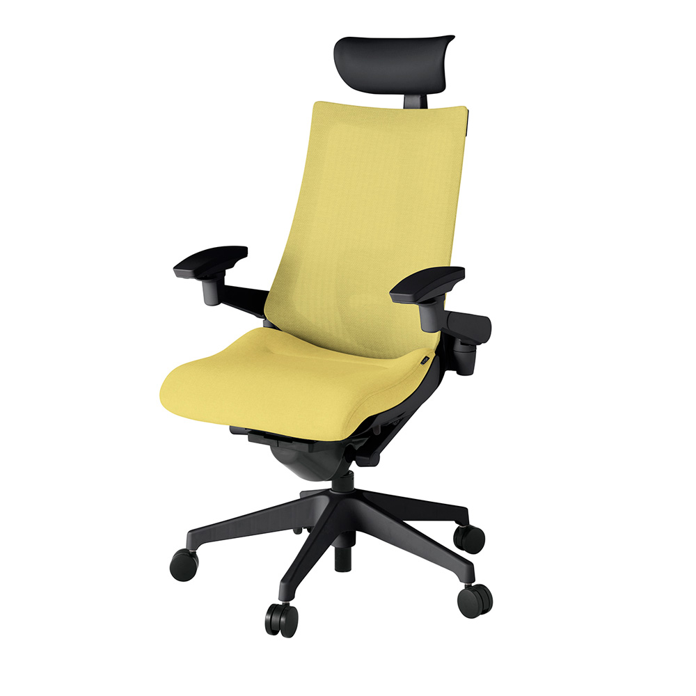 アクト2 KJ-457JEF-T1U6 メッシュバック テクスチャード ランバーサポート 可動肘 ヘッドサポート ( ビニール ) ナイロンキャスター[ ベースカラー: T1 張地カラー: U6 / カナリアイエロー  ]